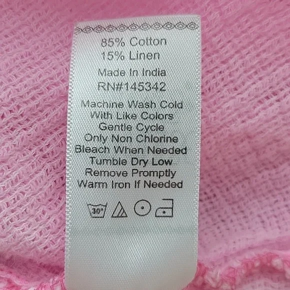 Paradise Shores Pink 3/4 Sleeve Cotton/Linen Gauze Boxy Tee Size Medium - Picture 6 of 6